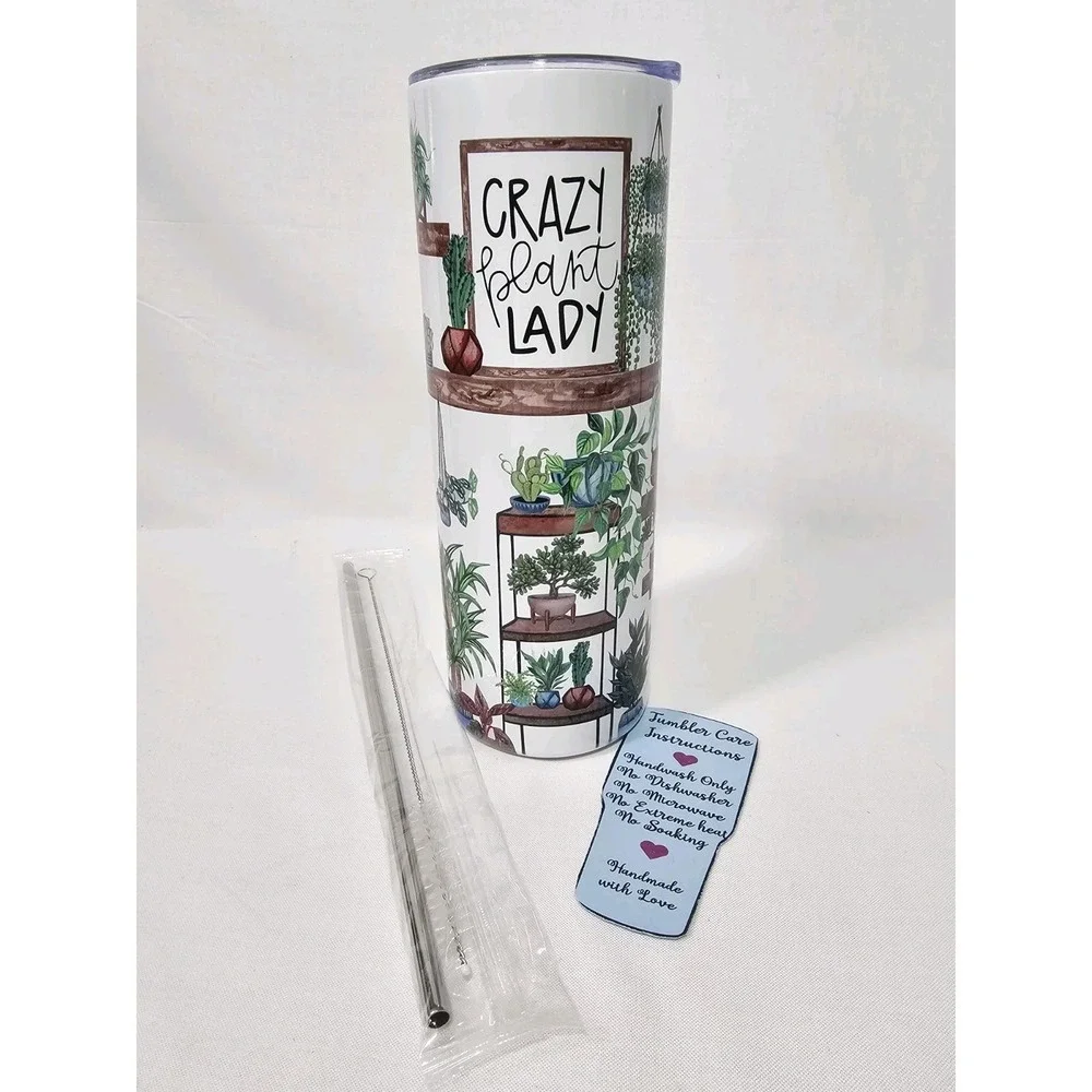 Crazy Plant Lady Print Shelves Flowers Pots 20oz Stainless Steel Skinny Tumbler